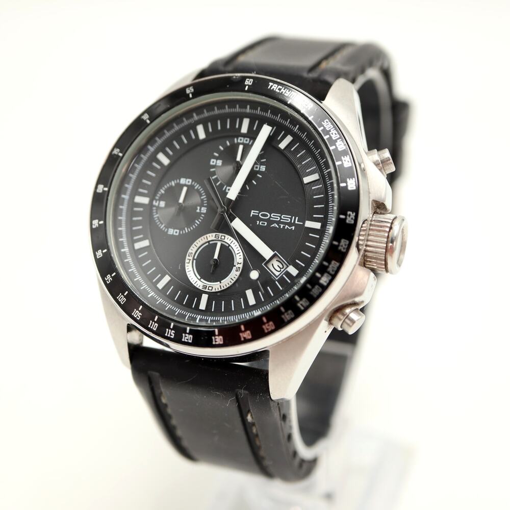 Fossil Decker Men's Black 43mm Chronograph Watch Silicone CH2573 w New Battery